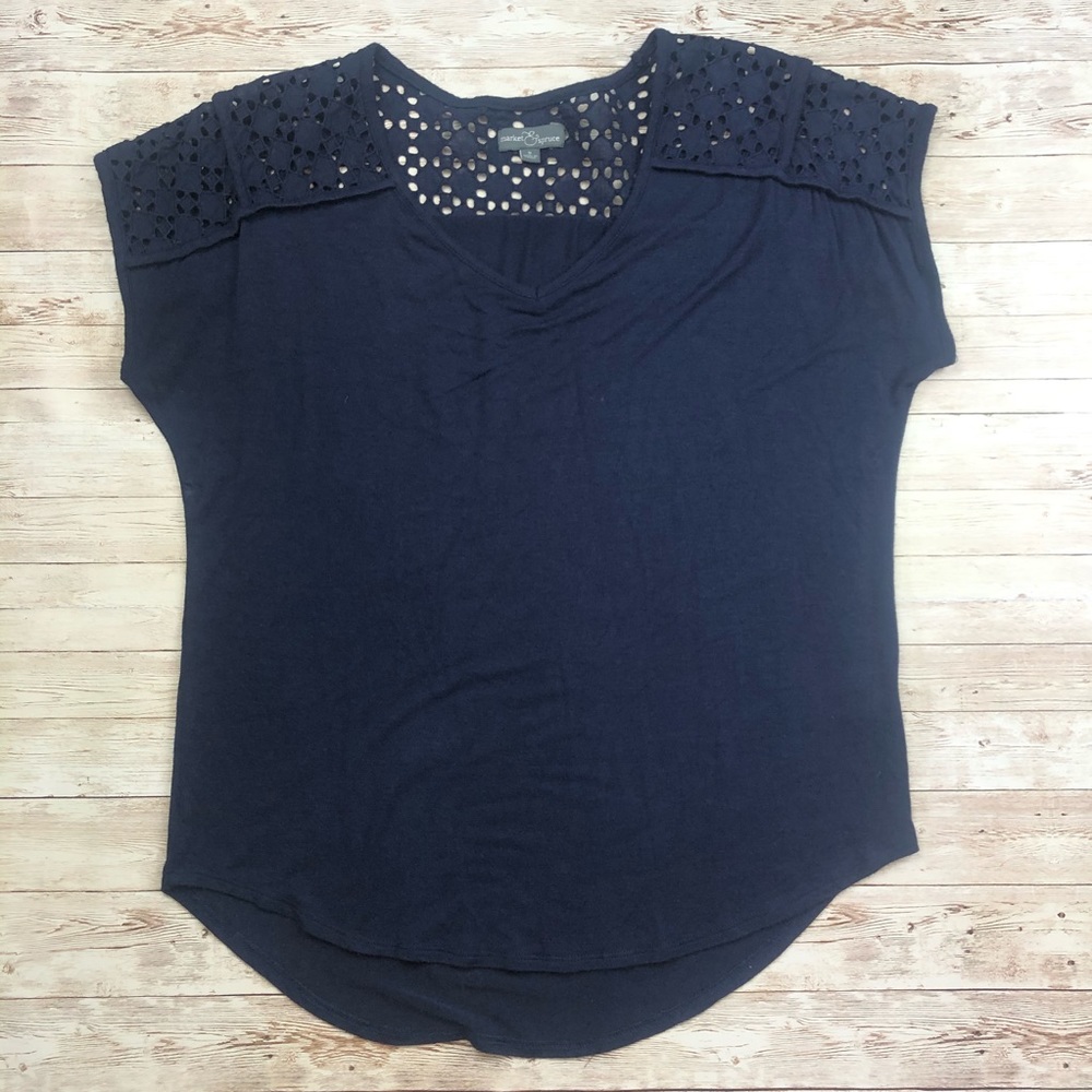 Market & Spruce Eyelet Blouse V-Neck Top Small